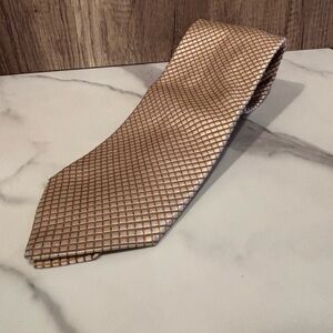 Ike Behar Gold and Brown Checkered Tie